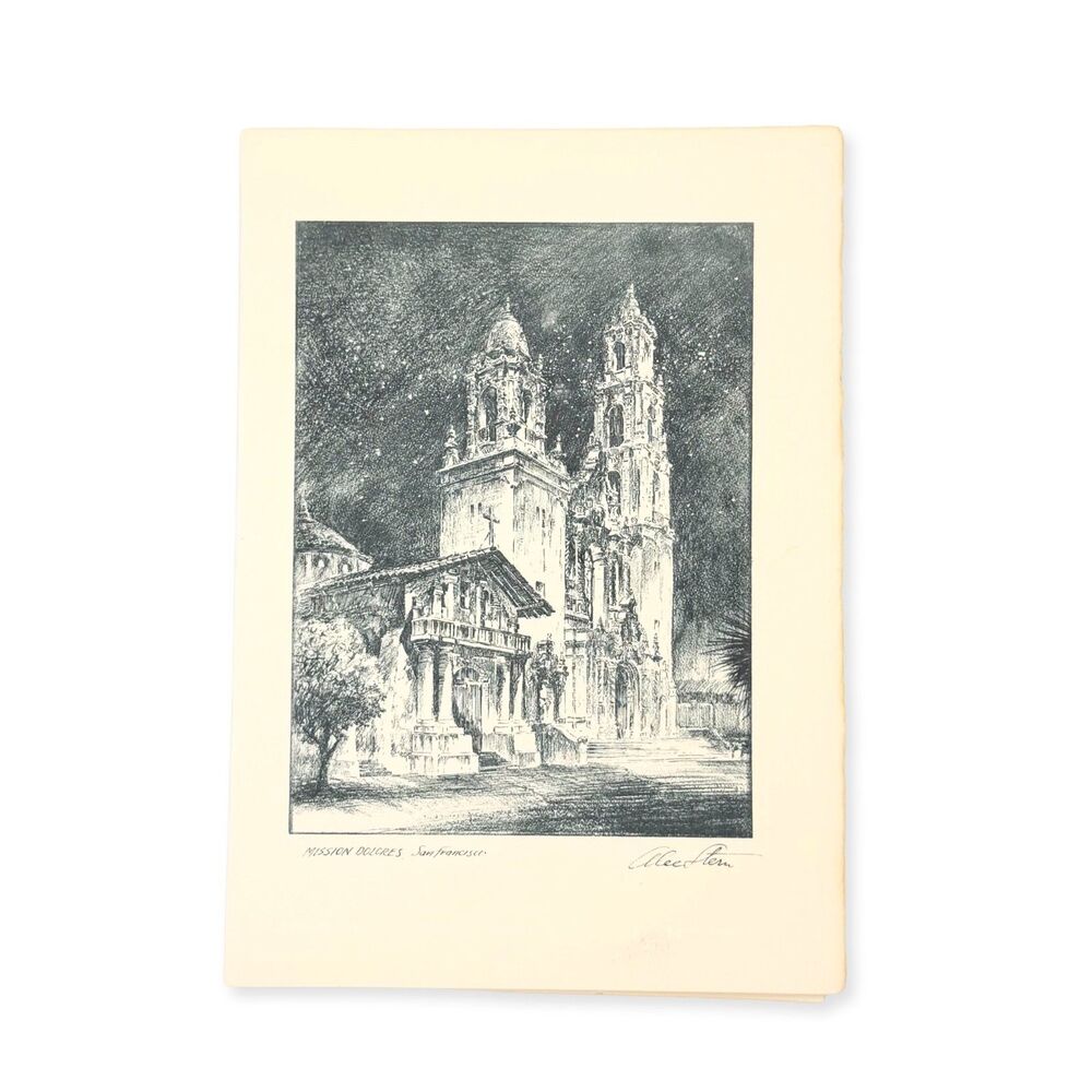 Vintage Alec Stern San Francisco Color Art Print Mission Dolores California 6x8